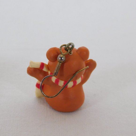 Teddy Bear Earrings Wearing Candy Cane Scarf Christmas Vintage Small Resin Brown - Picture 5 of 12